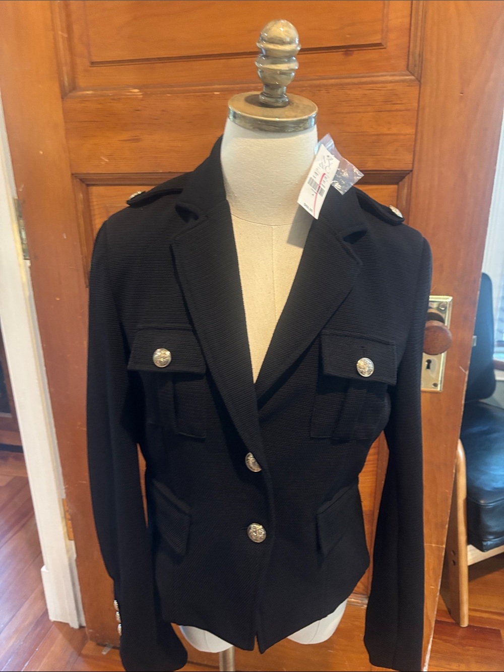 New York & Company Black Military-Style Blazer with Silver Buttons